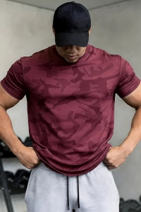 Erkek Nem Emici Hızlı Kuruma Atletik Teknik Kamuflaj Desenli Spor T-shirt